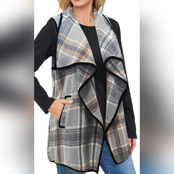 Plaid Open Front Vest Women's Large - Picture 7 of 16